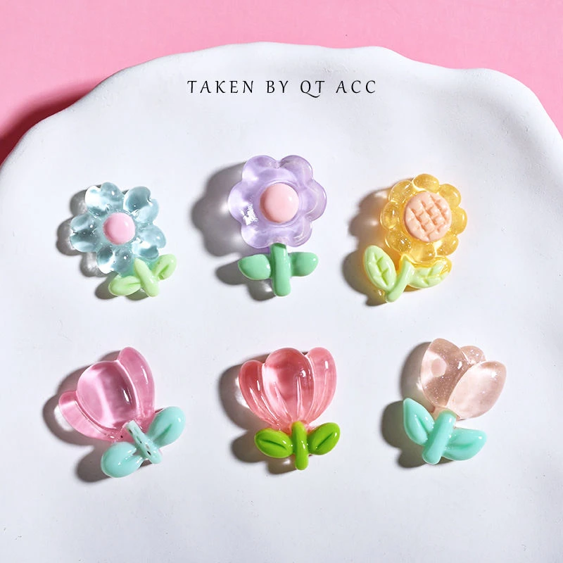 【店铺热销】透明小花朵向日葵郁金香树脂DIY配件 冰箱贴手机壳玩具