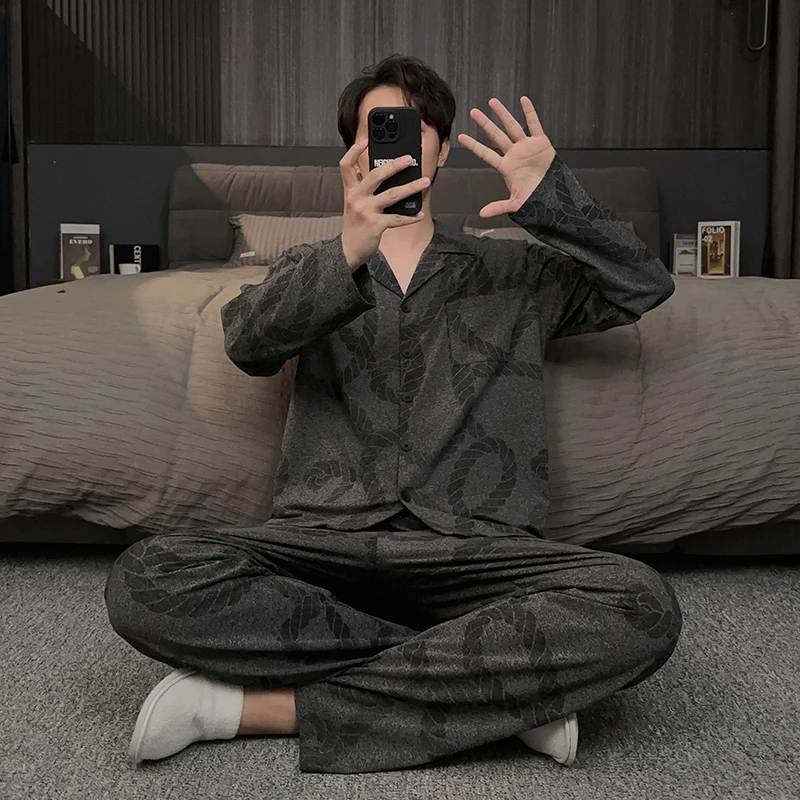 锁温棉男士睡衣春秋冬款长袖长裤大码可外穿高级感家居服秋季套装