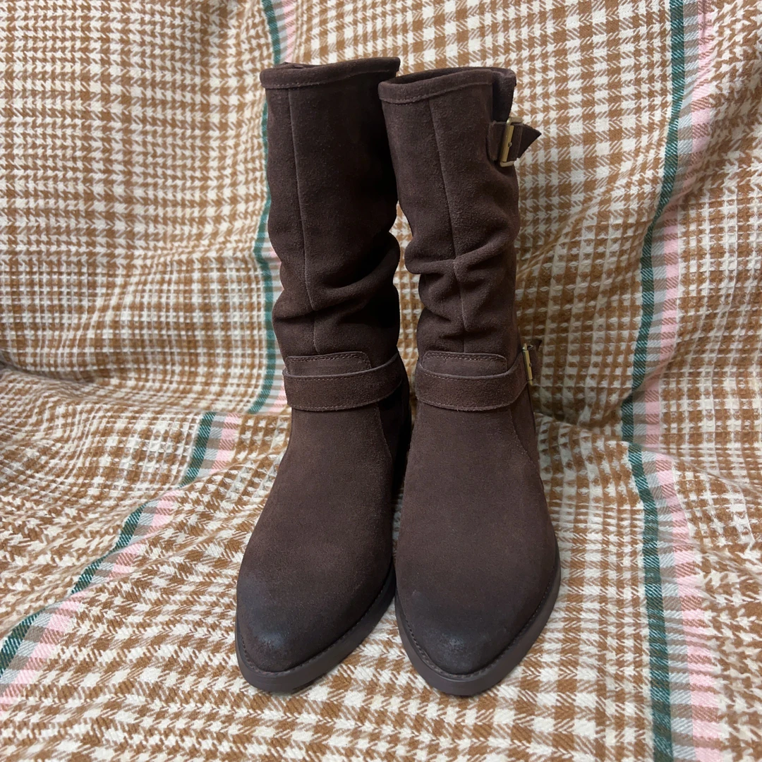 时装靴长筒平底磨砂皮女靴秋冬骑士高筒靴弹力