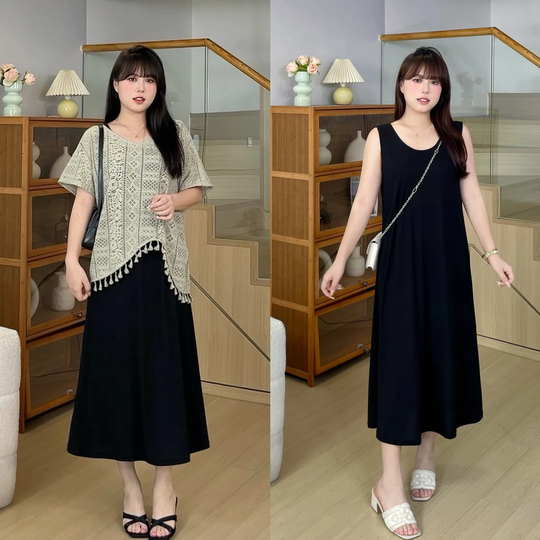 618新品-慕翎【度假时光】度假设计感镂空上衣+大码百搭背心裙套装