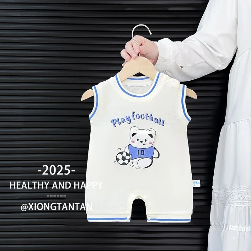婴儿连体衣夏季薄款新生儿衣服男宝宝夏日无袖背心夏天哈衣爬服萌