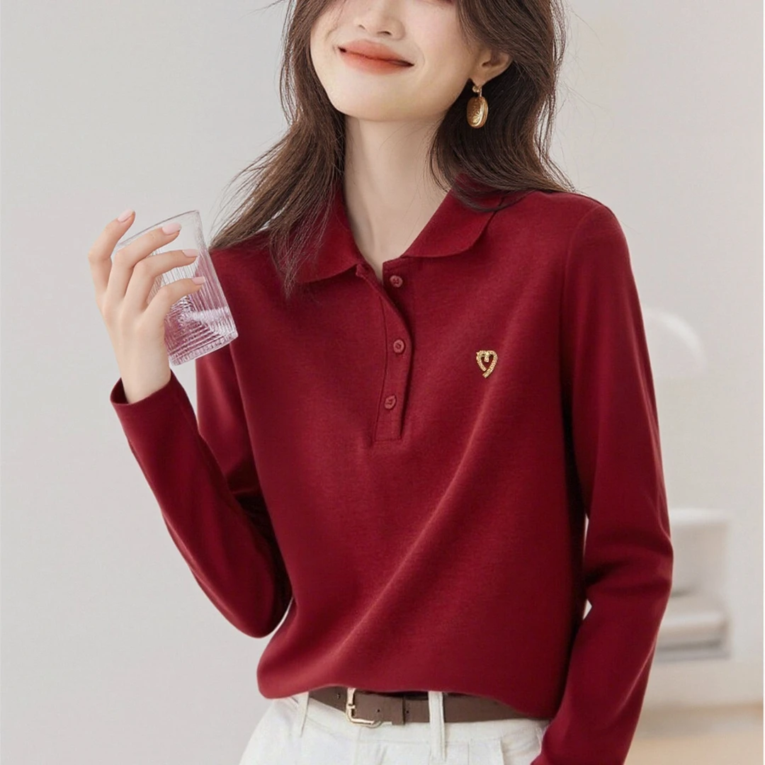 polo衫女款长袖正肩T恤显瘦学院风上衣减龄衬衫秋季翻领打底衫女