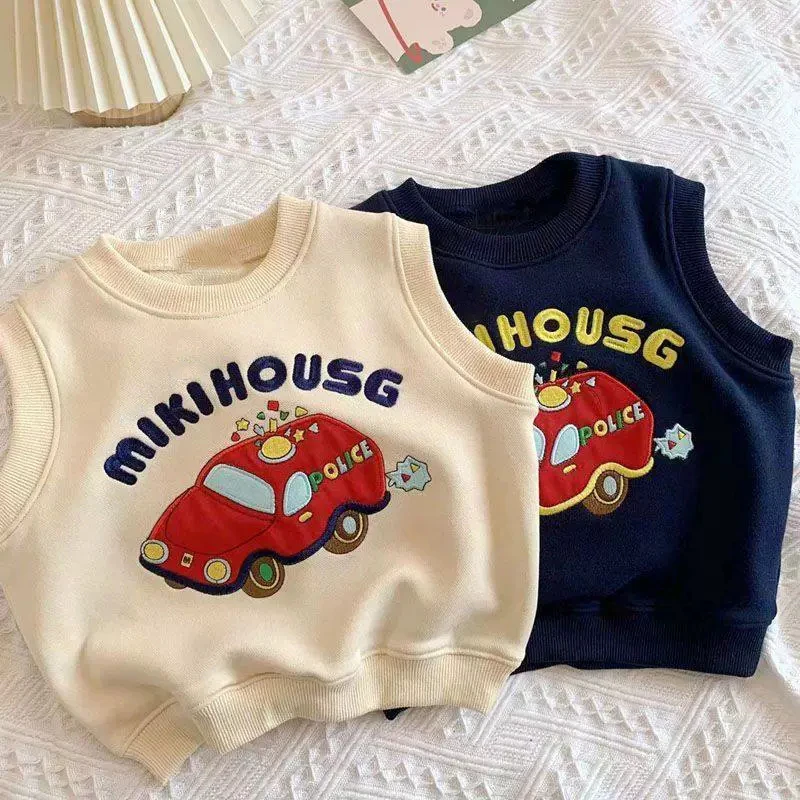 春季新款男童卡通刺绣小车背心儿童宝宝马甲上衣潮小童