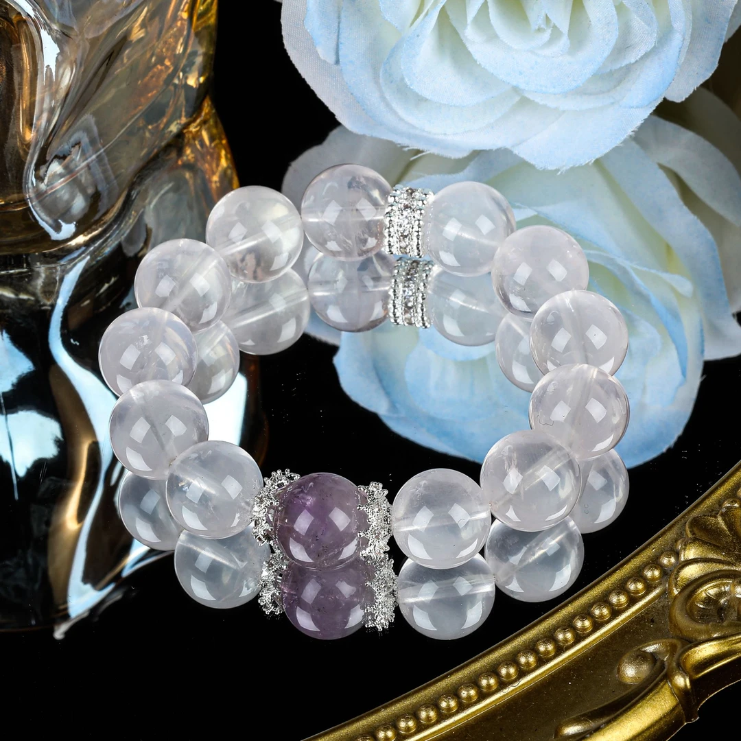 原创设计天然水晶粉水晶紫水晶白搭气质款涵
