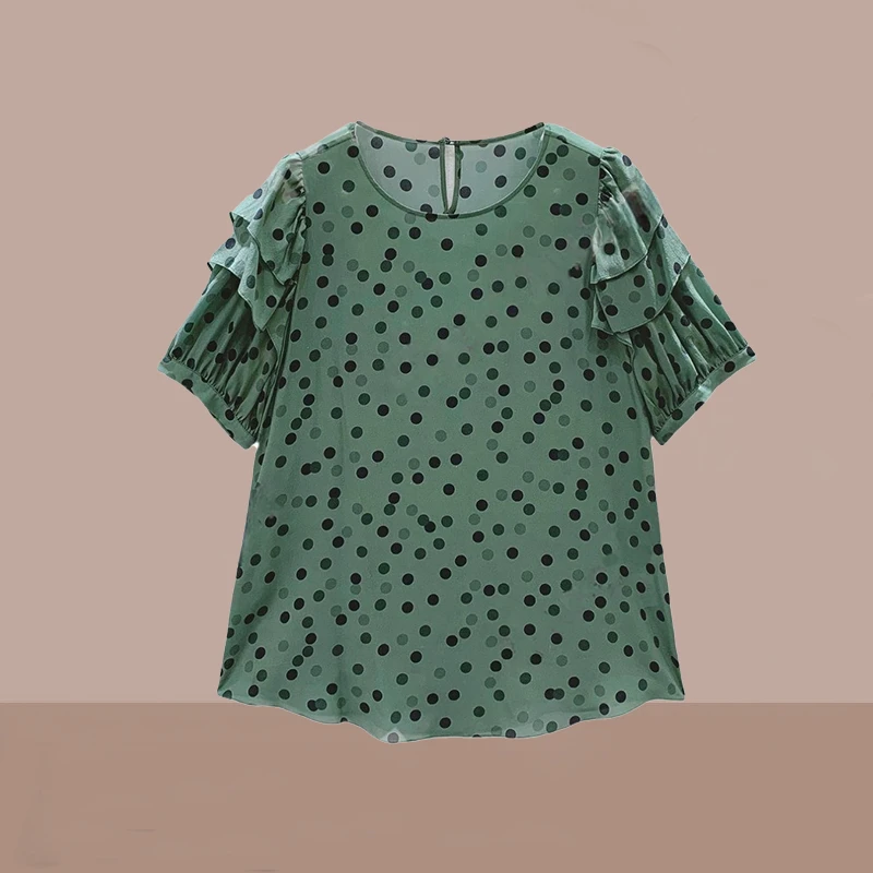 法式休闲减龄衬衫女2025年夏季新款气质百搭绿色波点洋气显瘦上衣