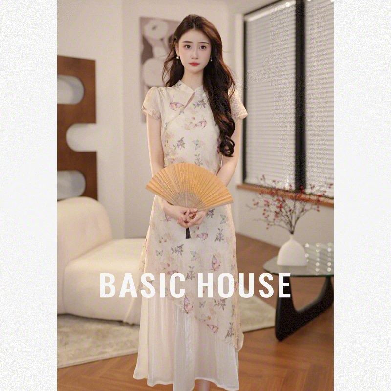 Basic House/百家好欧若新中式改良款假两件连衣裙旗袍B5R232