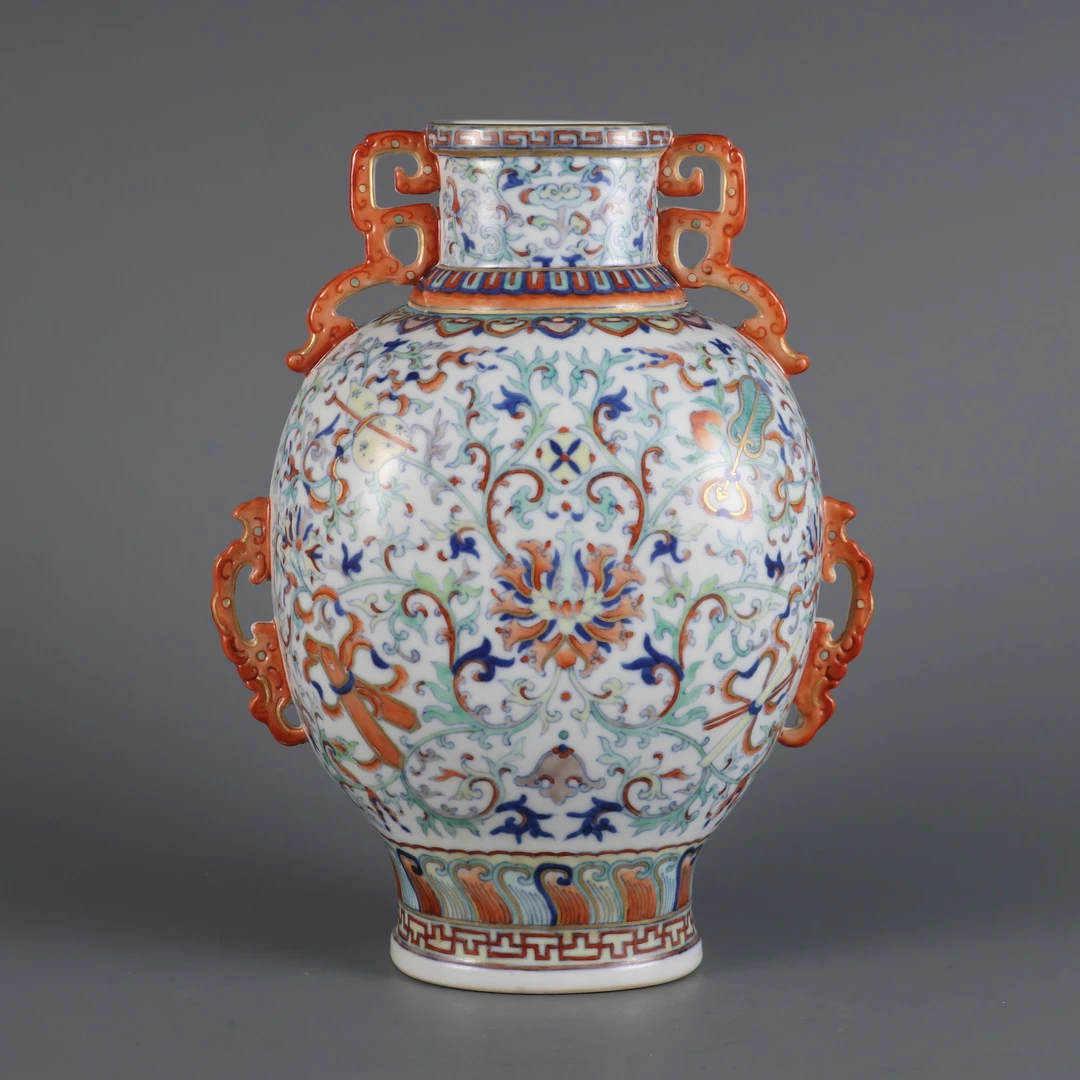 3021斗彩描金暗八仙缠枝莲绶带多耳瓶