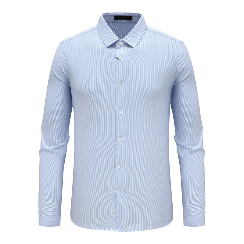SF459路男式春秋长袖衬衫 棉百搭时尚商务休闲上衣 蓝白条纹