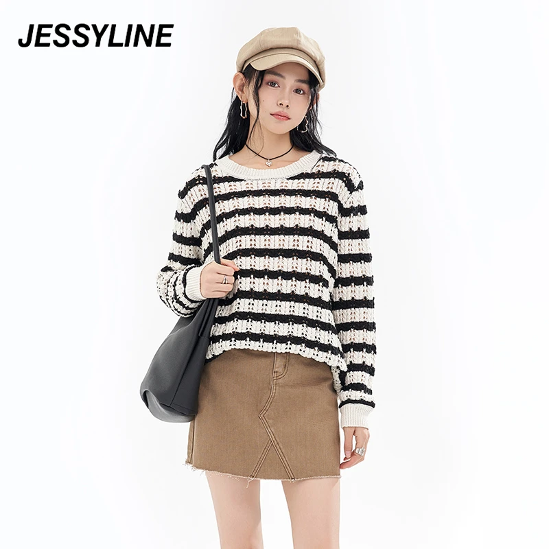 4064【马琦尧专属】jessyline春季新款 杰茜莱条纹针织衫女