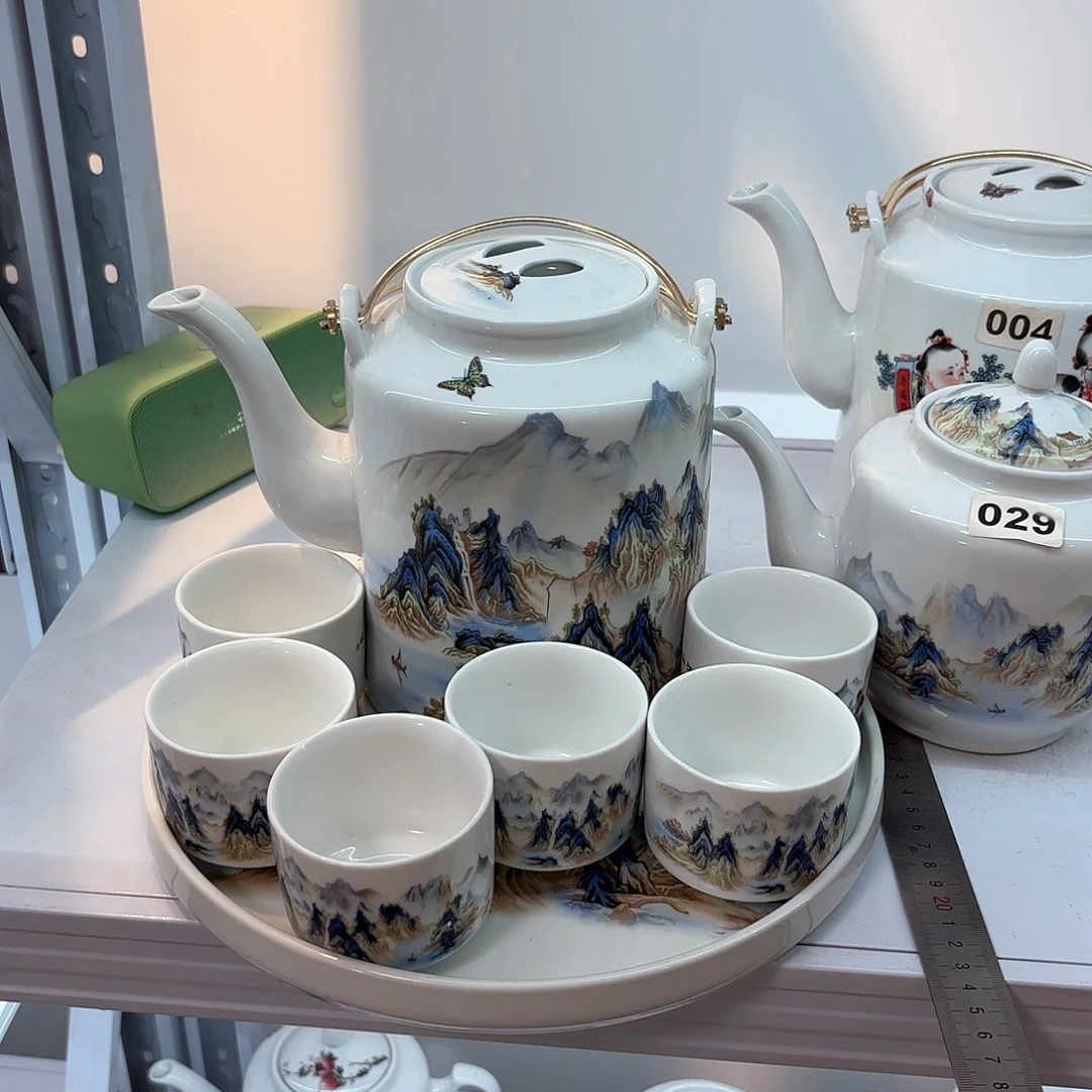 壶千里江山图四斤➕六个杯子➕茶盘