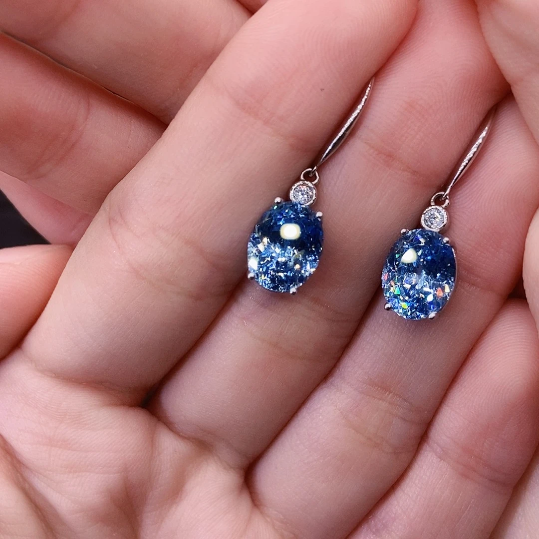 海蓝宝石耳饰银S925镶嵌