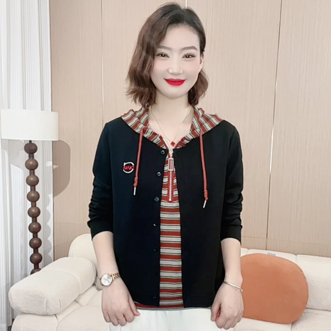 2025秋冬新款时尚洋气新款简约设计抽绳连帽百搭气质卫衣P0001