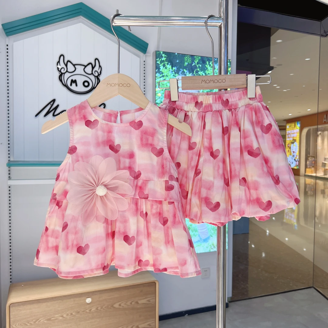 MOMOCO一秒入夏女童新款无袖针织背心韩系甜美两件套77630580058