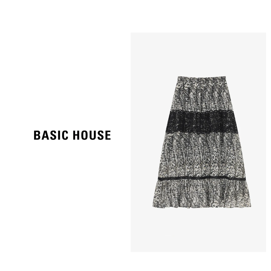 Basic House/百家好新款时尚蕾丝拼接碎花小A半裙B0625B5C662