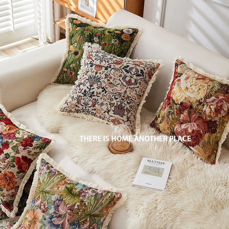 美式乡村复古田园风碎花棉麻提花沙发抱枕客厅靠垫靠背不含芯