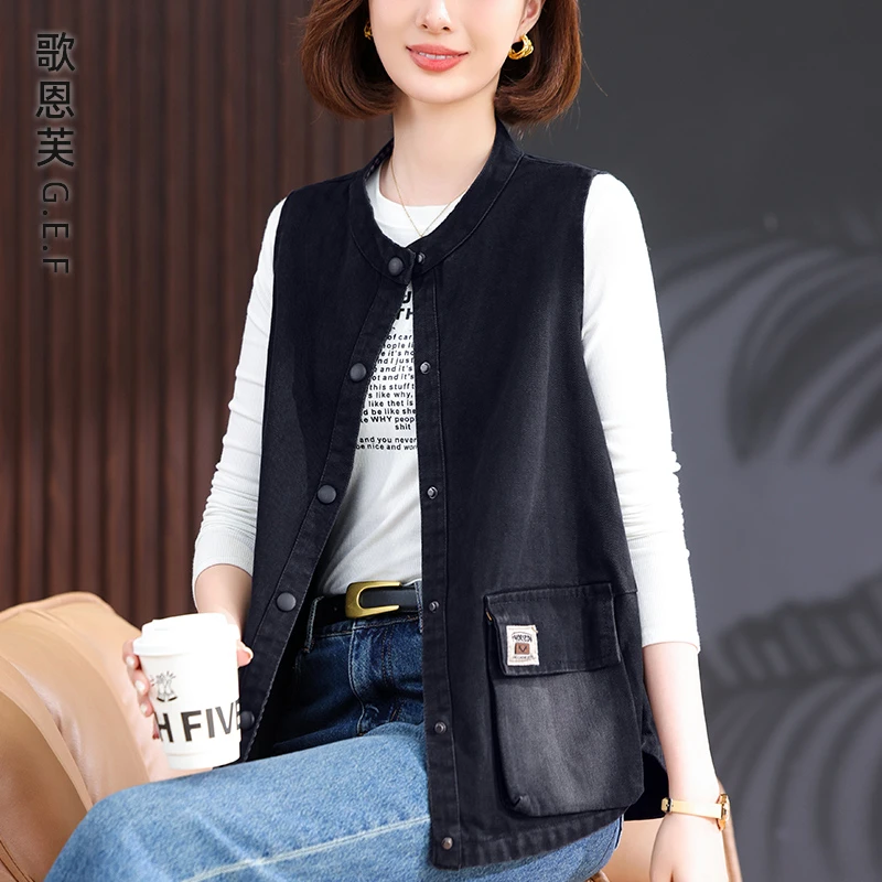 纯棉牛仔背心马甲女春秋2025年新款大码宽松时尚洋气妈妈休闲马夹