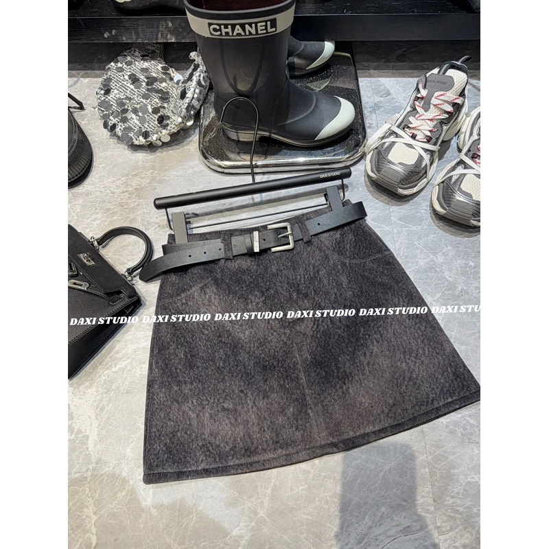 【高品质绒面肌理感辣妹a字短裙】复古藏肉显瘦半身裙352#