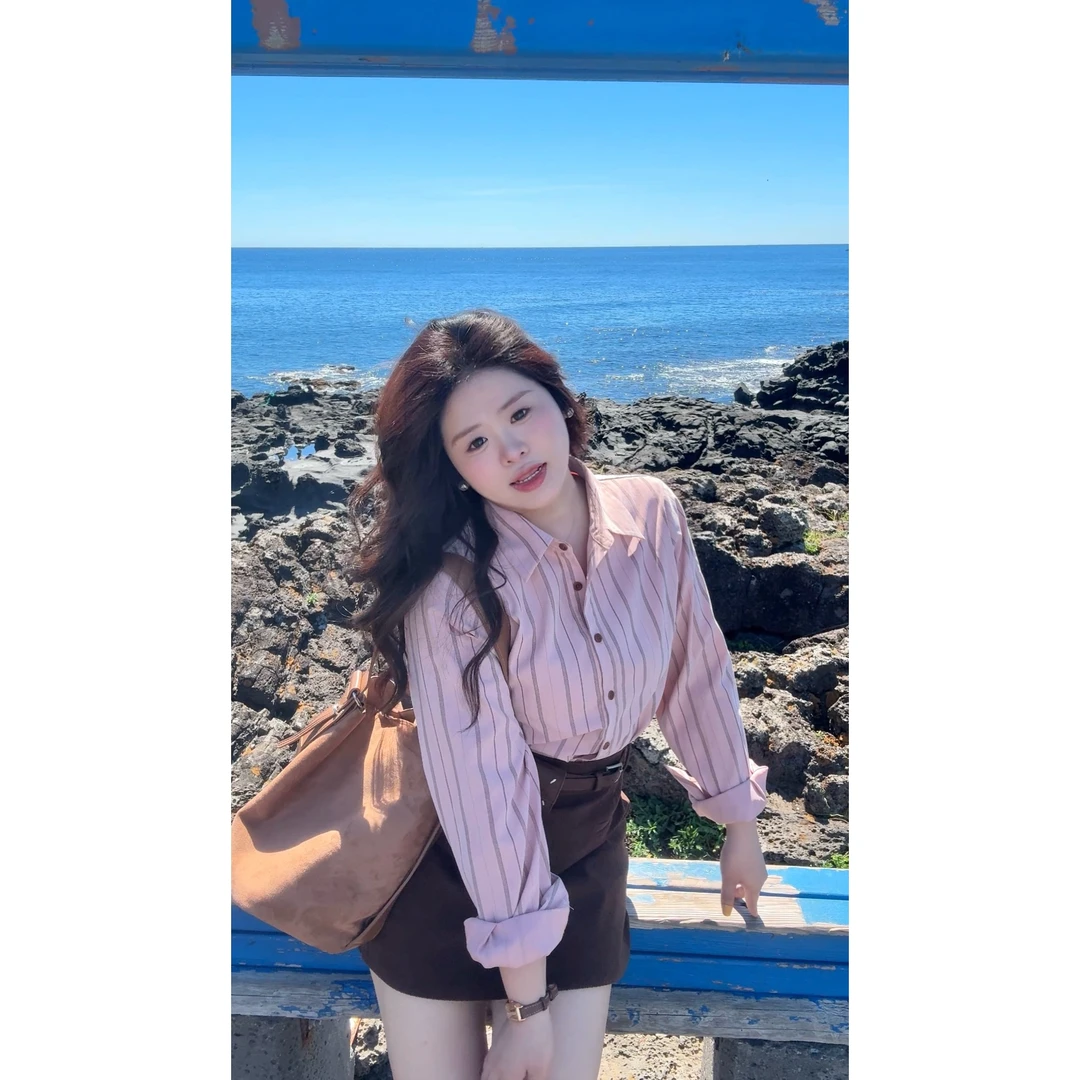 【条纹序曲】大头婷微胖定制早秋衬衫雾面条纹宽松长袖上衣