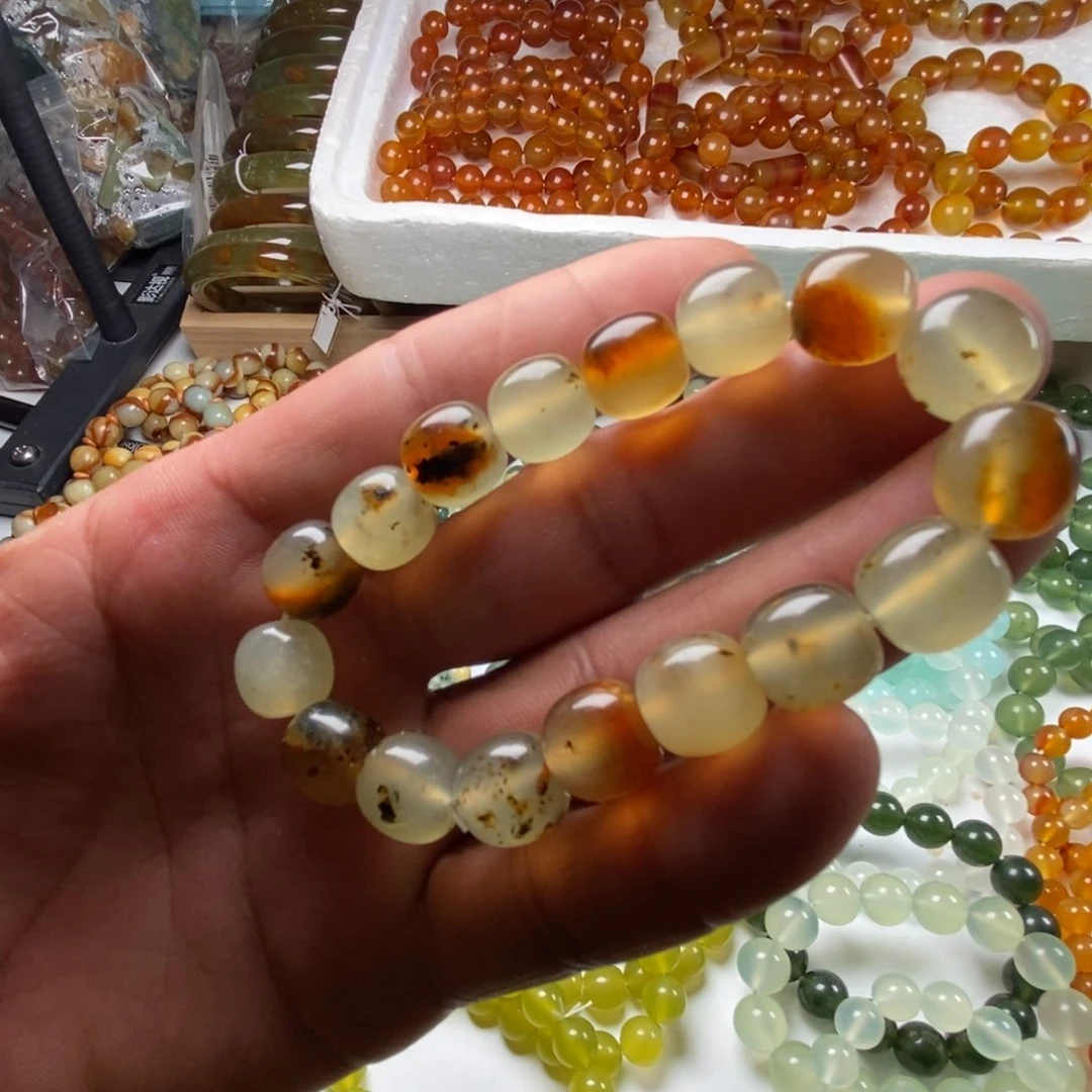 未镶嵌蛇纹石玉手链花玉桂花糕卡12老型手串