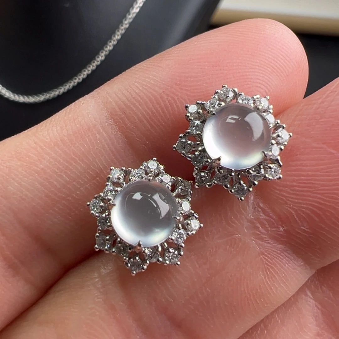 翡翠18K金镶嵌耳饰蛋面6