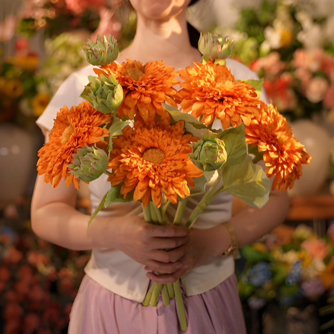 泰迪向日葵仿真花 太阳花植绒绢布假花客厅阳台装饰