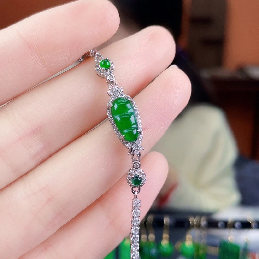 翡翠银S925镶嵌耳饰