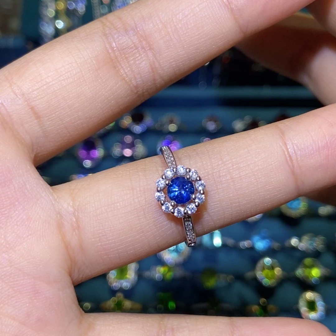 戒指蓝宝石银S925镶嵌