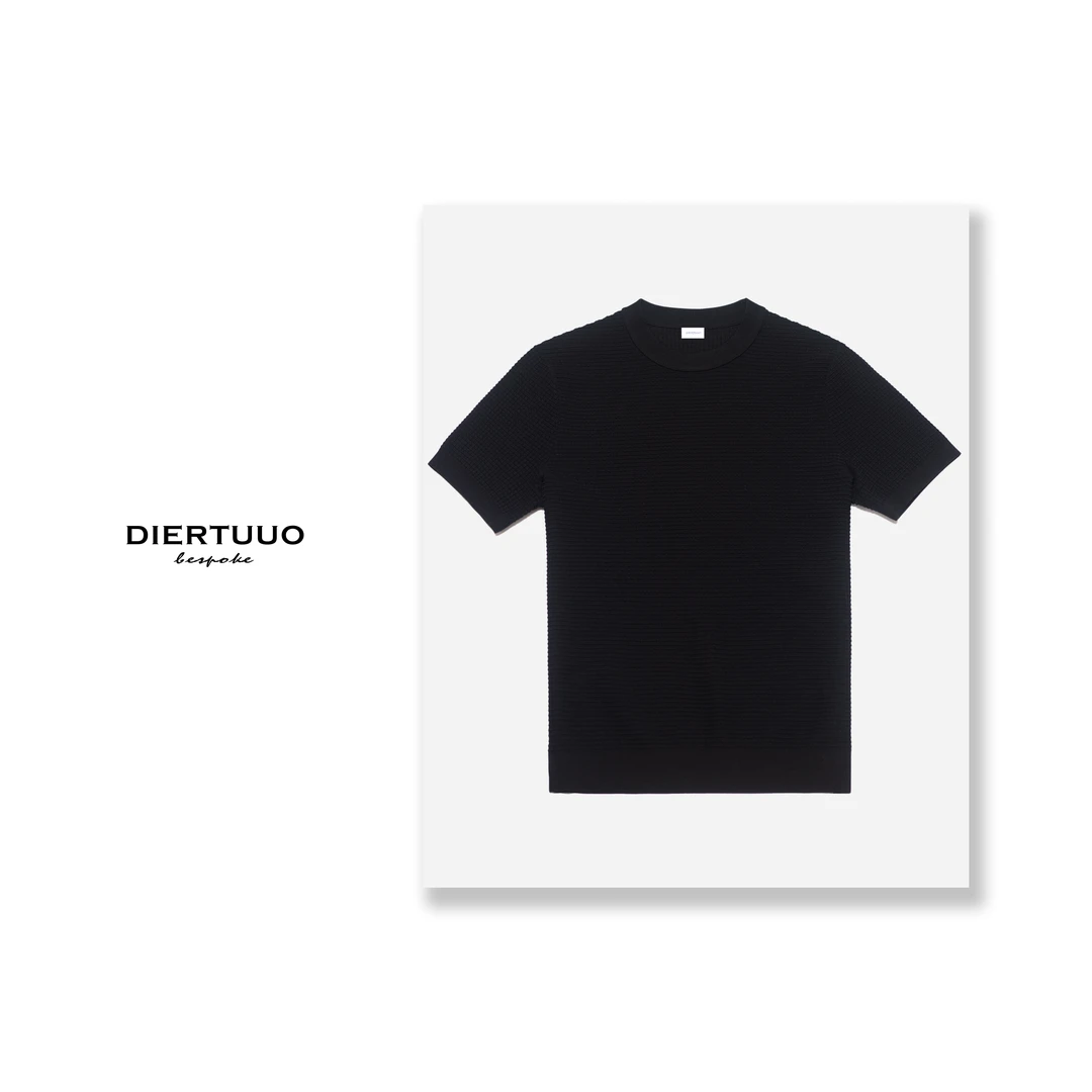 DIERTUUO/迪途男士夏季高级感圆领休闲基础百搭款华夫格T恤6160