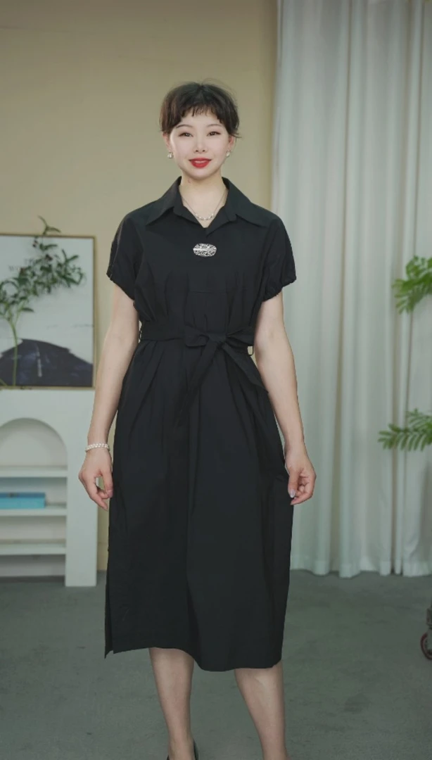 轻职风夏季翻领A字设计师休闲连衣裙878