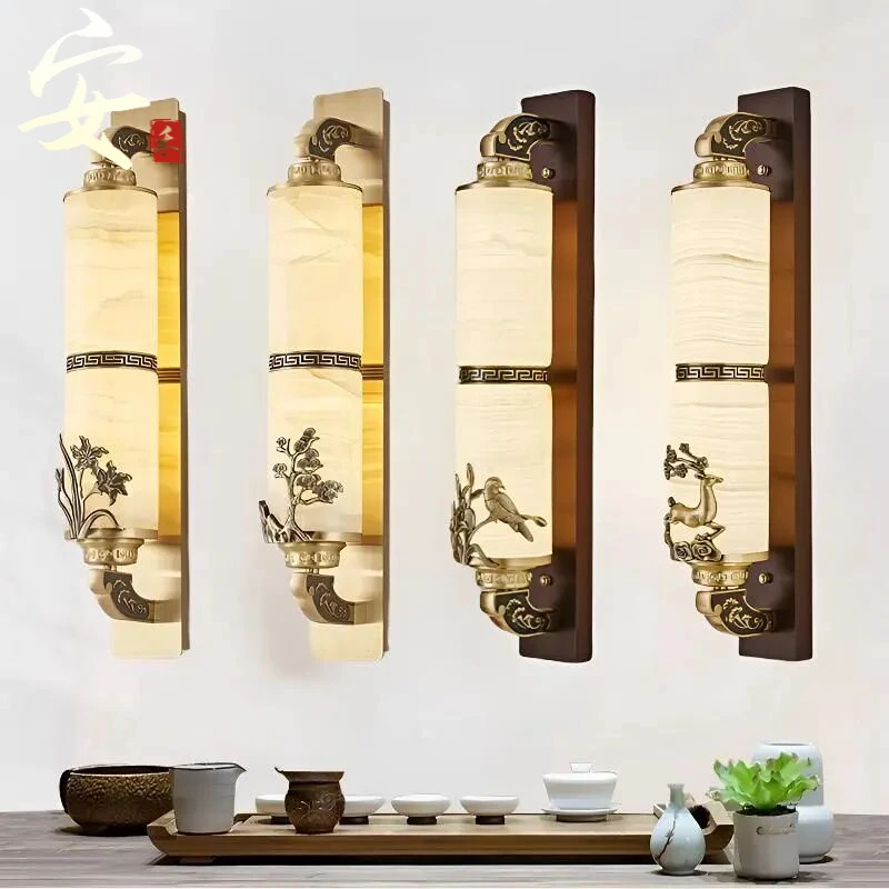 新中式玉石壁灯高档大气中国风客厅背景墙楼梯入户玄关走廊壁灯
