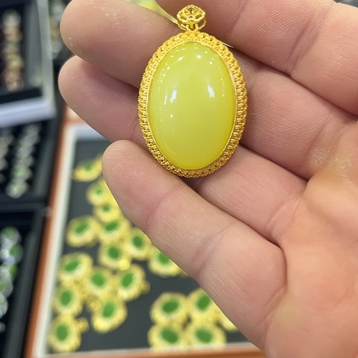 和田玉（黄玉）银S925镶嵌颈饰