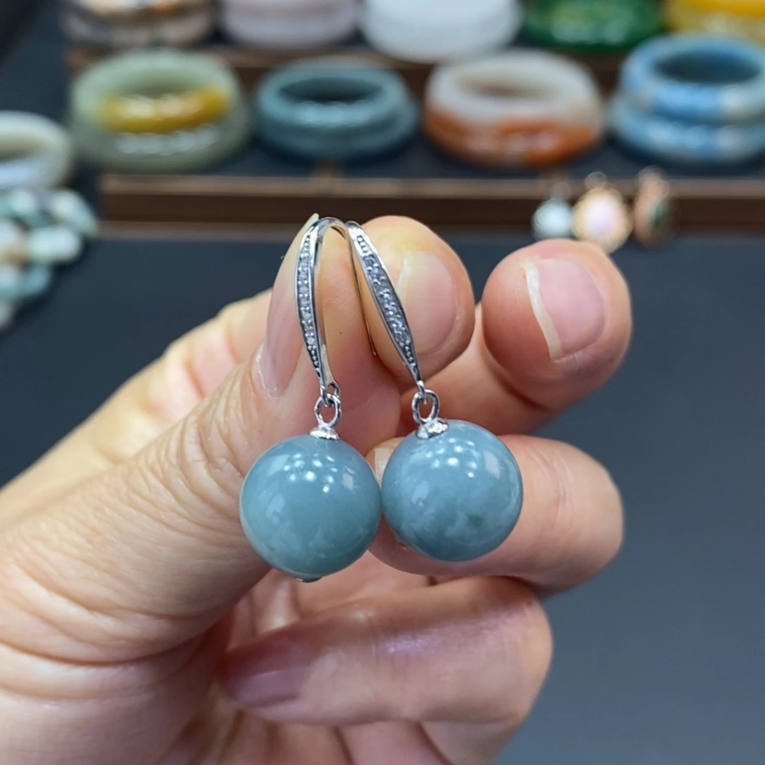 翡翠银S925镶嵌耳饰