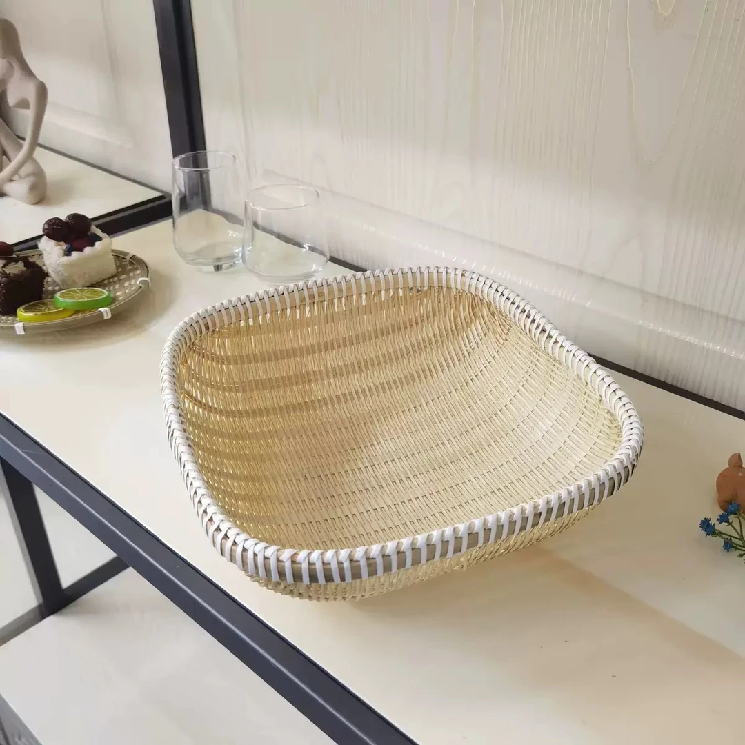 天然竹编筐精编方形25cm