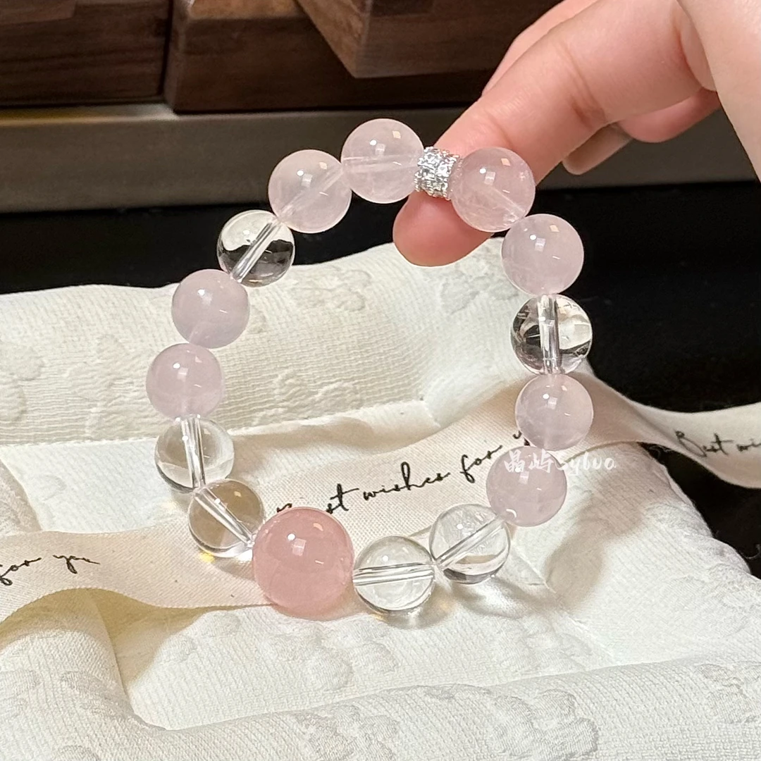 拍两件【粉泡泡】15mm蜜桃马粉+12mm白水晶+12mm莫粉天然粉水晶手串