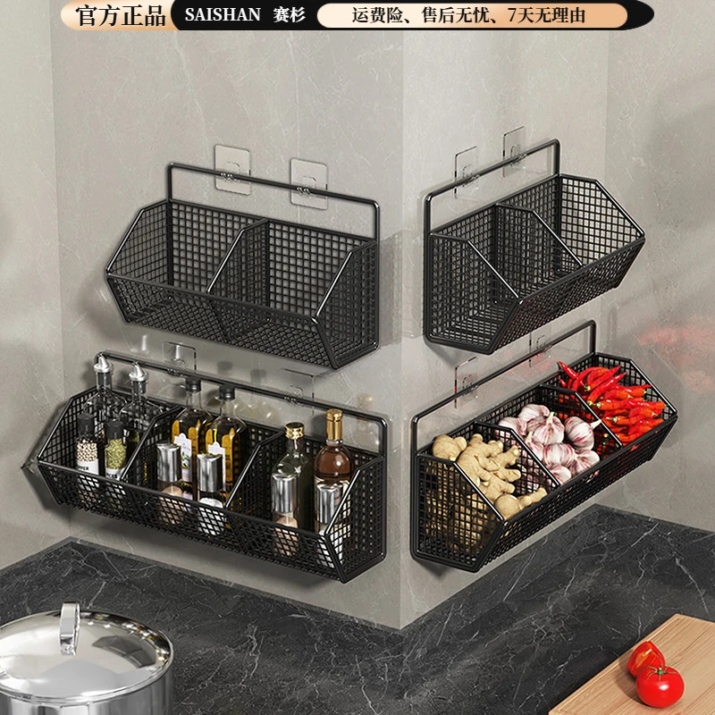 免打孔生姜大蒜挂篮厨房置物架壁挂式调料框家用神器葱多功能旋转