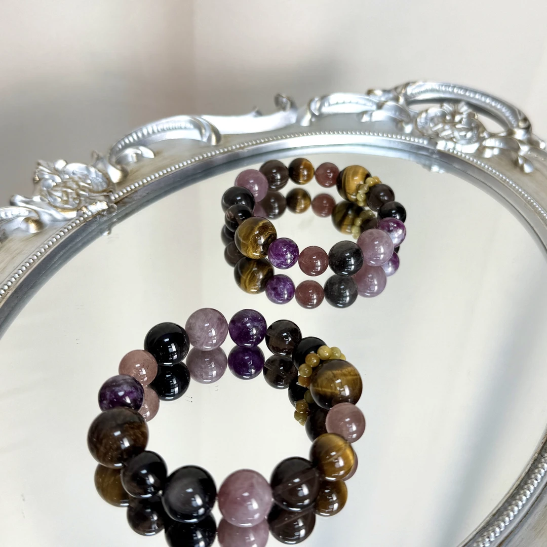 【静影沉璧】天然虎眼石x茶晶x草莓晶x紫祖母x银曜石x紫锂辉