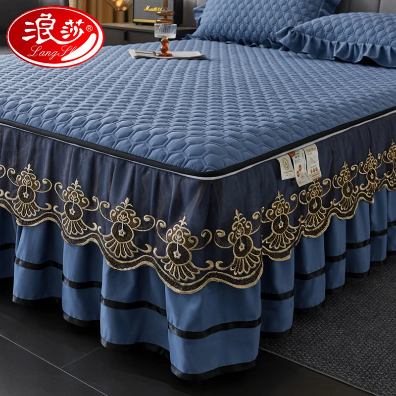 浪莎水洗棉床笠床裙二合一可脱卸单件床罩带裙边床垫保护罩三件套
