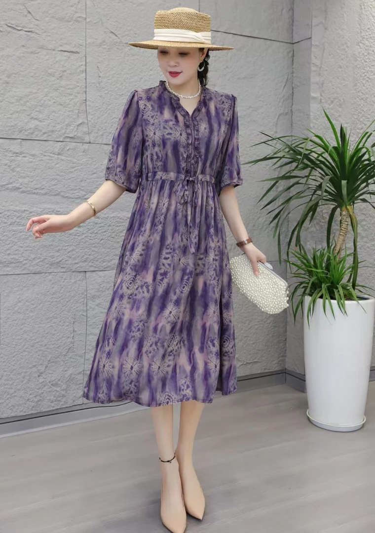 【时装高定款】一帘幽梦扎染气质修身印花连衣裙女装大码连衣裙