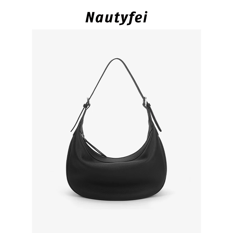 Nautyfei新款头层牛皮月牙包可颂通勤单肩斜挎包上班族时尚百搭