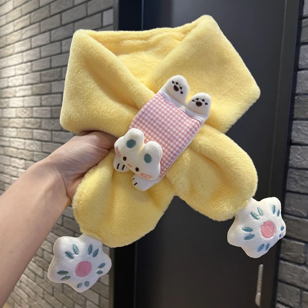 冬季儿童毛绒围巾男女童加厚防风保暖新款宝宝可爱卡通交叉围脖L