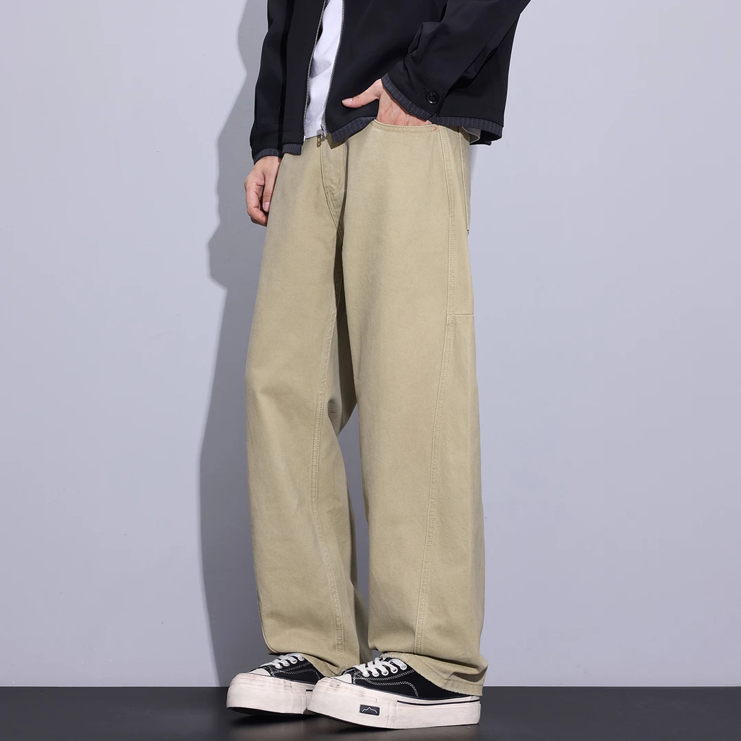 Kuvine2025秋季新款宽松直筒美式复古休闲潮流百搭牛仔弯刀裤男士