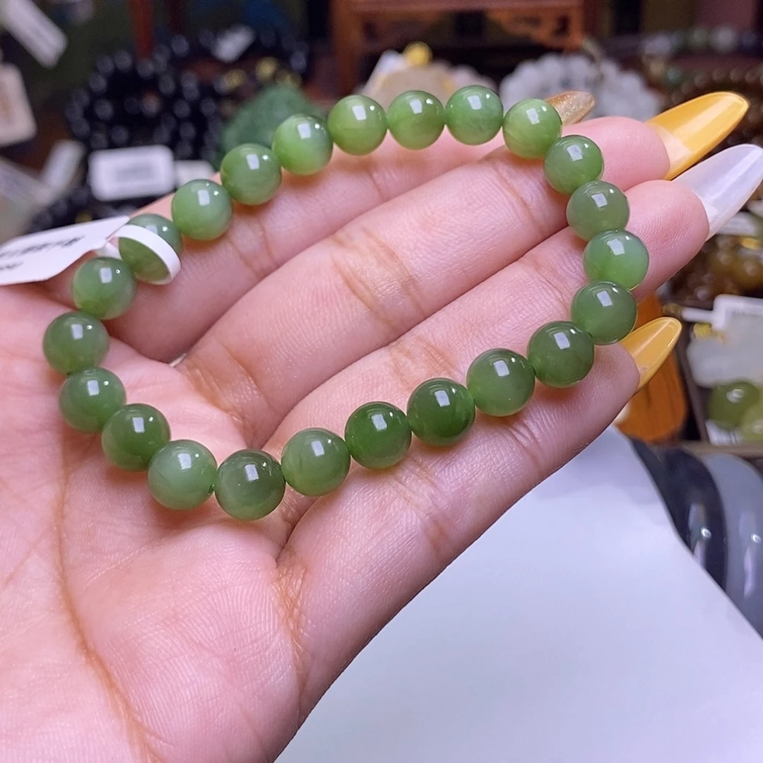 和田玉未镶嵌颈饰碧玉猫眼老料约8mm手串