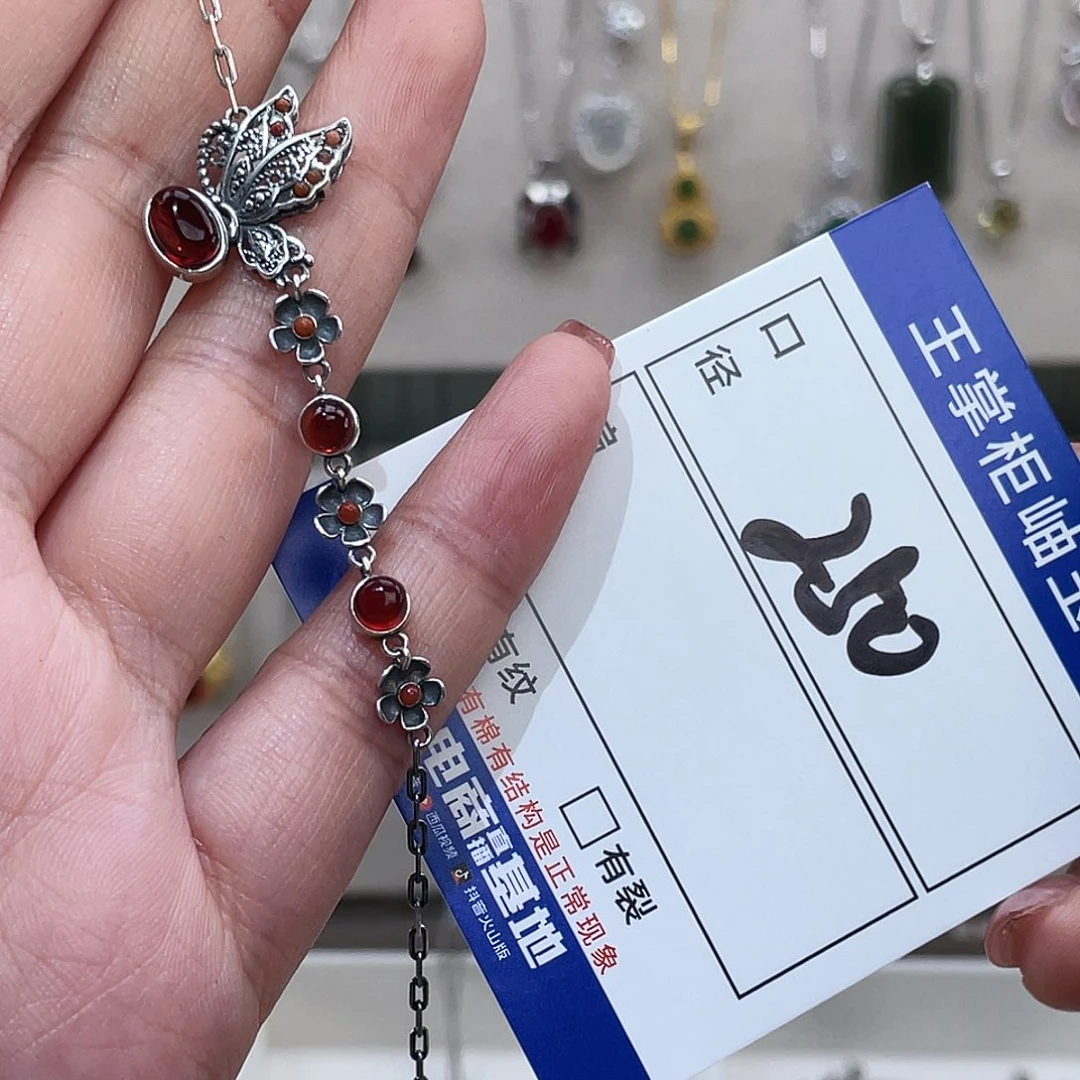 颈饰石榴石银S925镶嵌