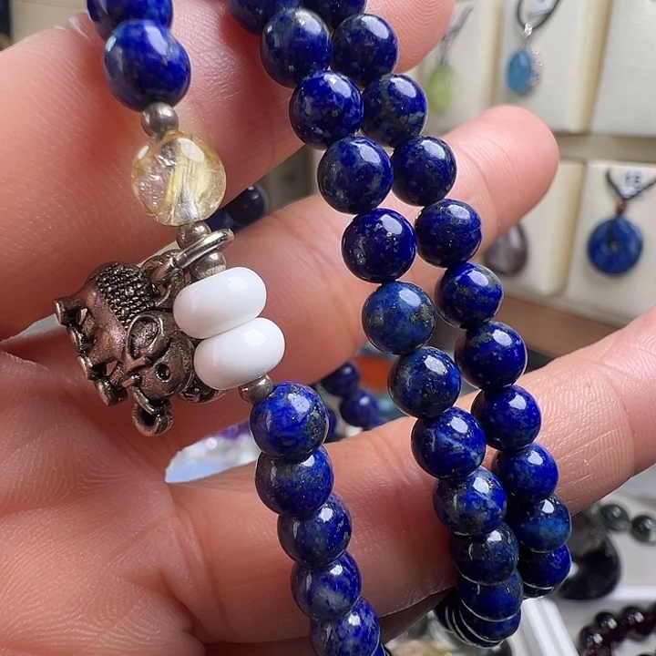 青金石银S925镶嵌手链绕手三圈长链