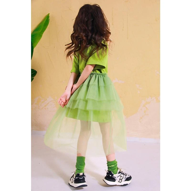 女童连衣裙夏装2024新款中童儿童洋气绿色纱裙女孩裙子小学生夏季