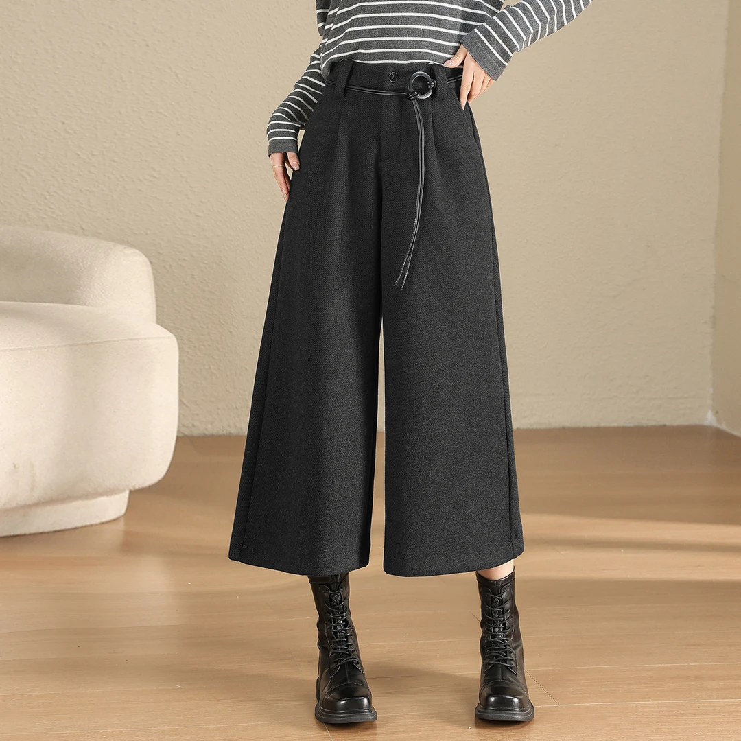 羊毛呢阔腿裤女士秋冬2025新款高腰显瘦垂感小个子八分直筒休闲裤