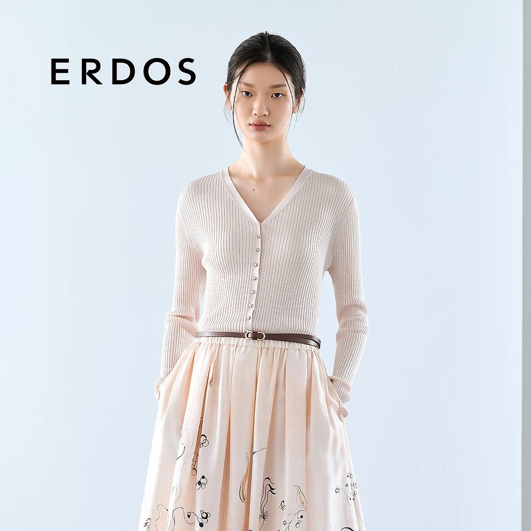 ERDOS 桑蚕丝V领修身长袖针织开衫夏季女【仲夏夜】25年春夏新品