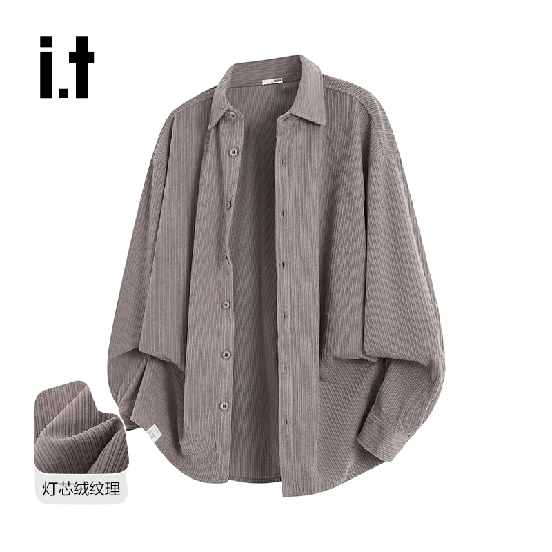 i.t izzue灯芯绒长袖衬衫男女款2025秋季外穿宽松休闲百搭衬衣B1M
