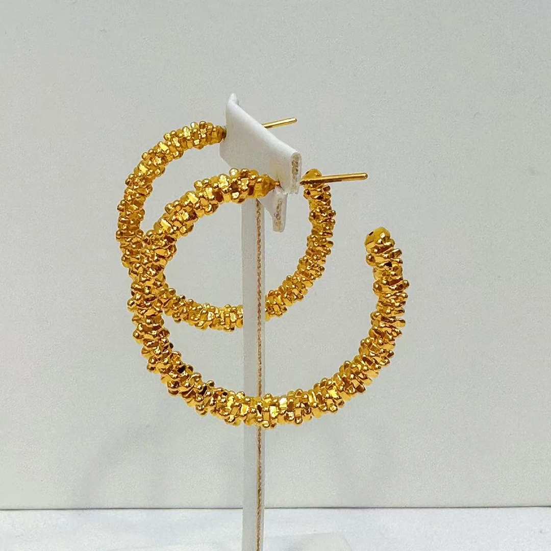 足金999碎金流光法式大圆圈耳饰80