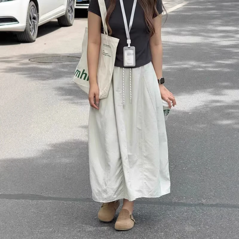 浅卡其速干工装半身裙女夏季薄款大码梨形身材高腰宽松显瘦南瓜裙